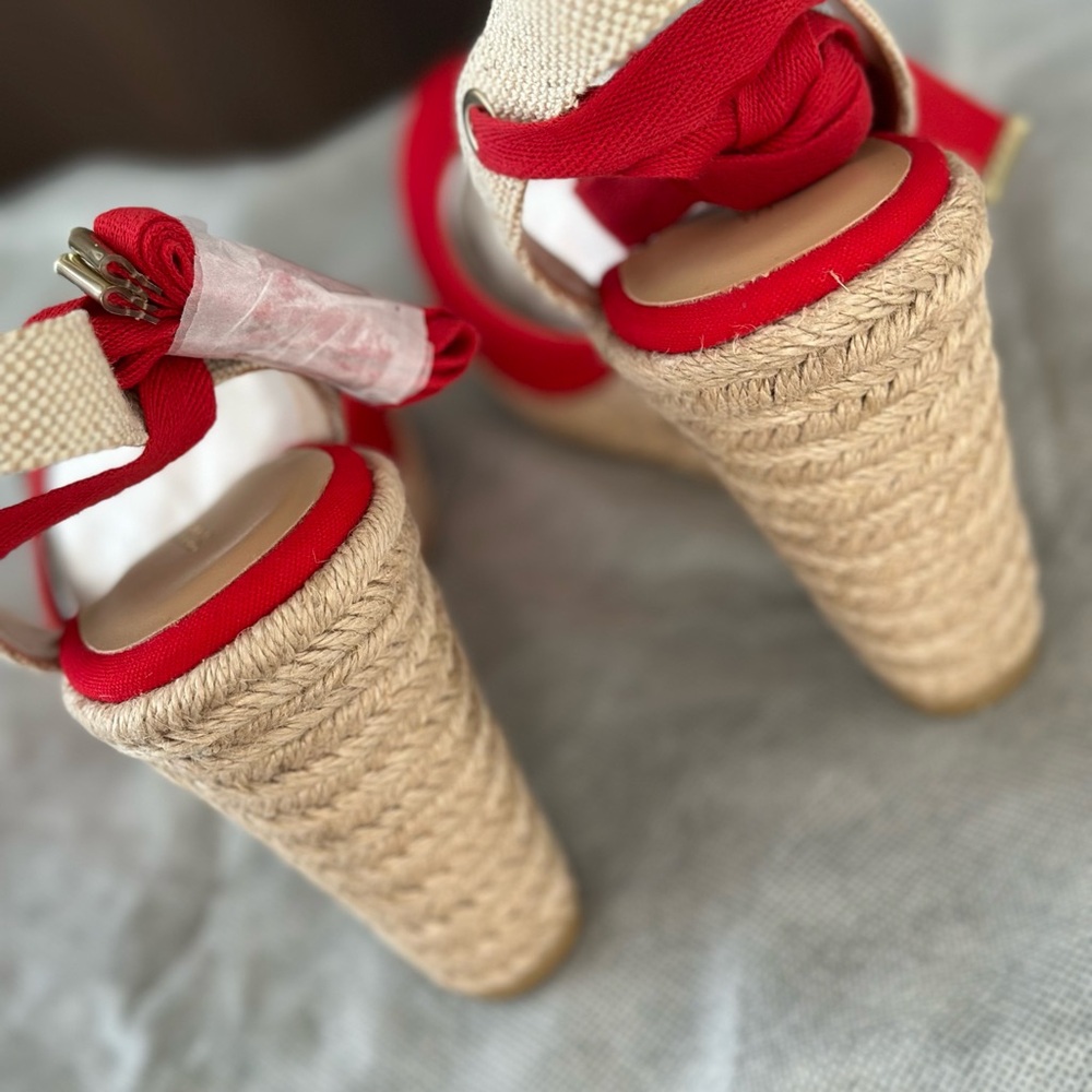 Shoe Dazzle “CONNEE” Red Espadrille Wedge Sandals - Picture 4 of 6
